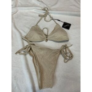 Zaful Beige Crochet Bikini‎ Set US 4 Halter Tie Swimsuit Beach Vacation